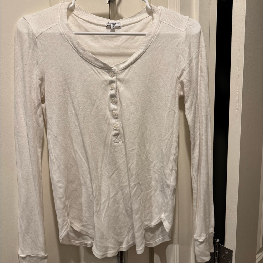 Splendid Henley White Button-Down Long Sleeve Shirt